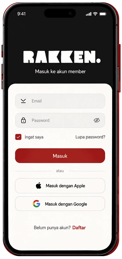 Pratinjau halaman masuk RAKKEN Member